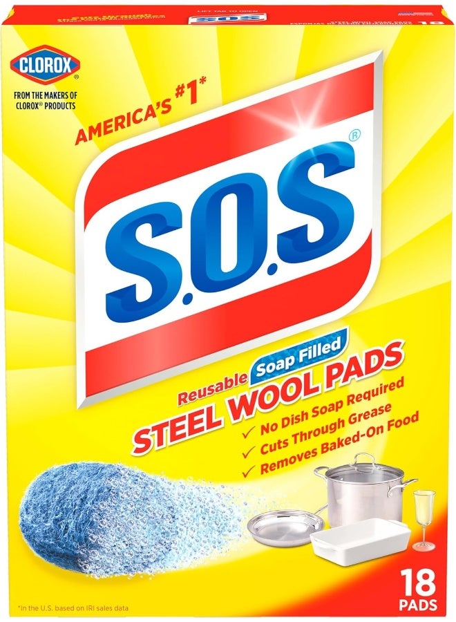 S.O.S Steel Wool Soap Pads, 18 Count - Image 1